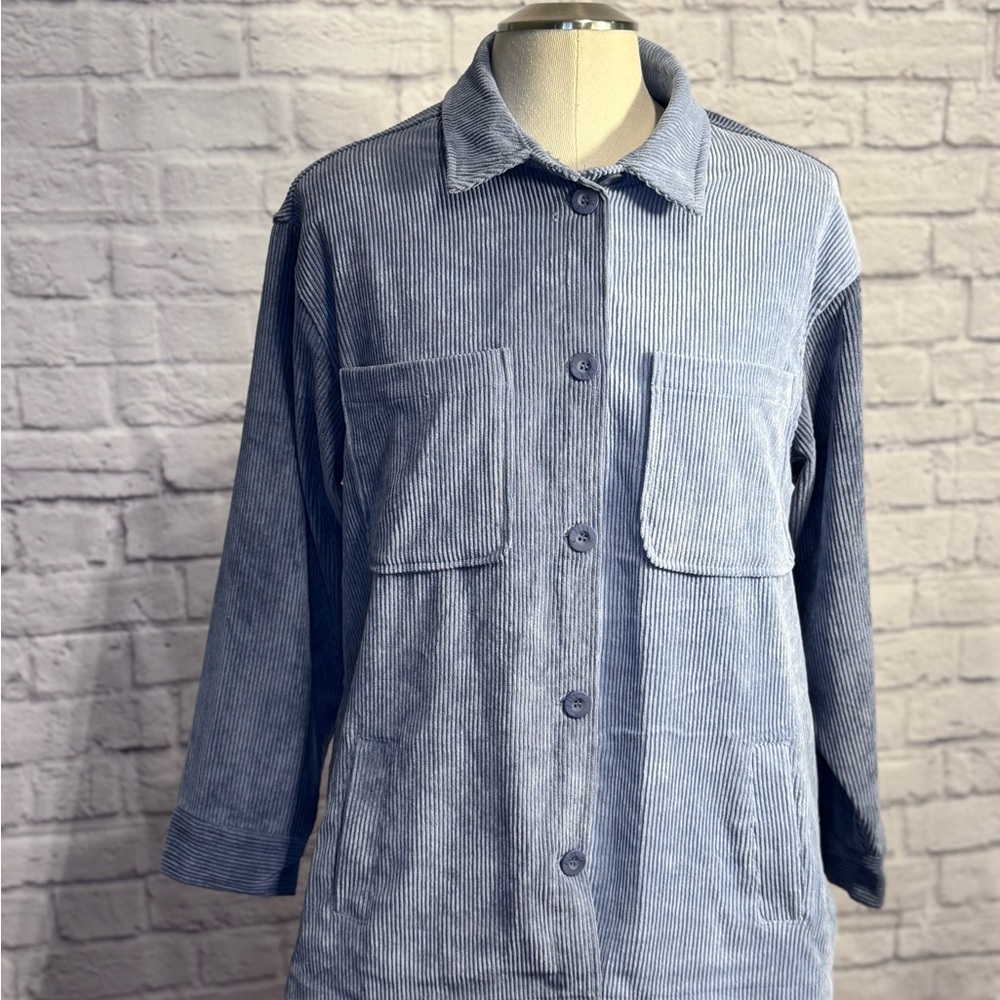 Stoosh Blue Color-Block Corduroy Shacket